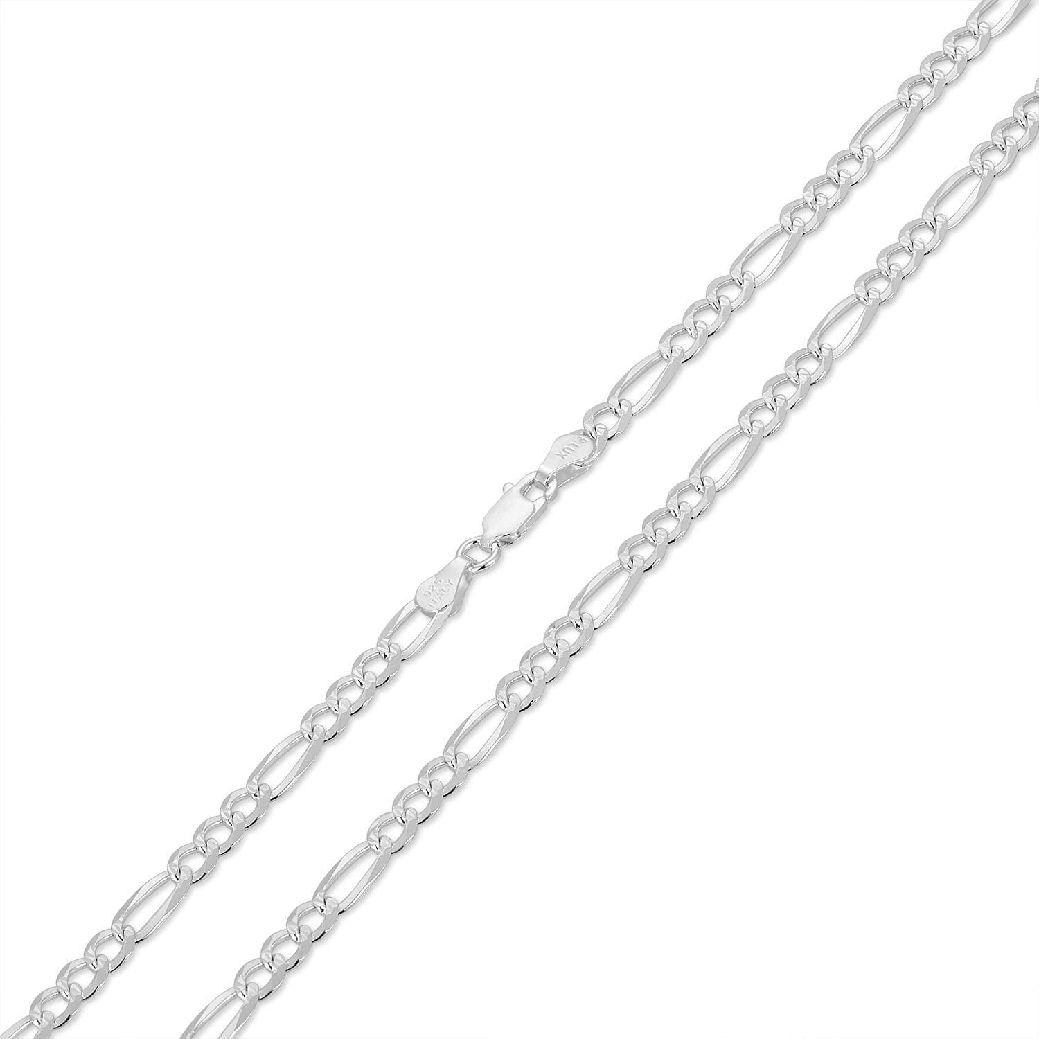 Solid Sterling Silver Figaro Link Diamond-Cut Pave .925 ITProLux Necklace Chains 3MM - 10.5MM, 16" - 30", Silver Chain for Men & Women, Made In Italy, Next Level Jewelry
