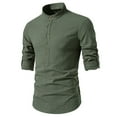 thumbnail image 2 of Iugvhana Men's Half Button Up Pullover Shirt Slim Fit Casual Stripe Shirts Long Sleeve Stand Collar Tops Blouse Shirt Army Green XXL, 2 of 9