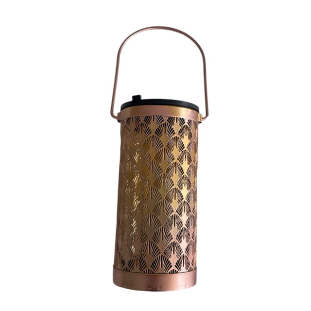 1 lámpara solar LED hueca de hierro, lámpara colgante decorativa dorada