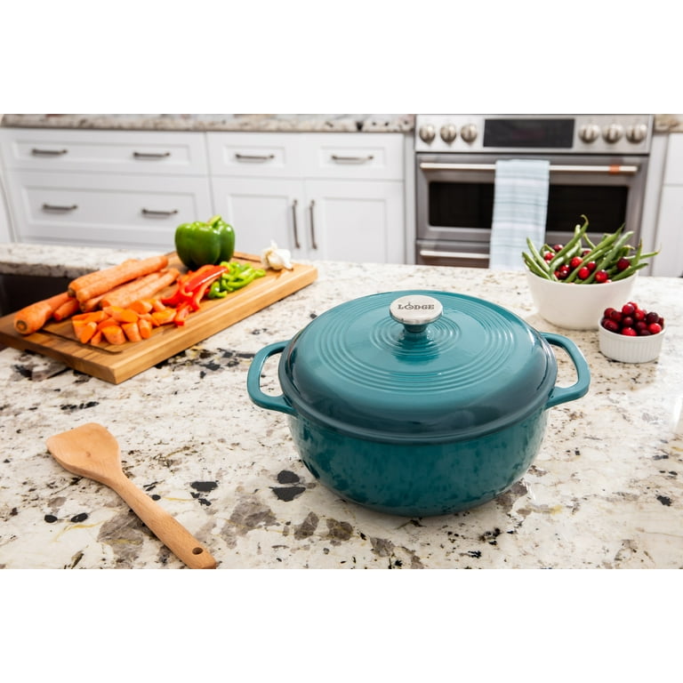 Lodge Lagoon Enameled Dual Handles Cast Iron 6qt Dutch Oven with Lid and  Signature Series Heat Resistant Silicon Pot Holder Trivet Mat 