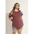 thumbnail image 3 of TIYOMI Plus Size Womens 5X Mauve Tops Rainbow Stripe Sleeve Pullover Pink Raglan Short Sleeve Crewneck Summer Tee Loose Fit Tunic 5XL 26W 28W, 3 of 7