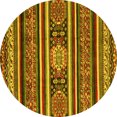 thumbnail image 1 of Ahgly Company Machine Washable Indoor Round Oriental Yellow Modern Area Rugs, 3' Round, 1 of 4
