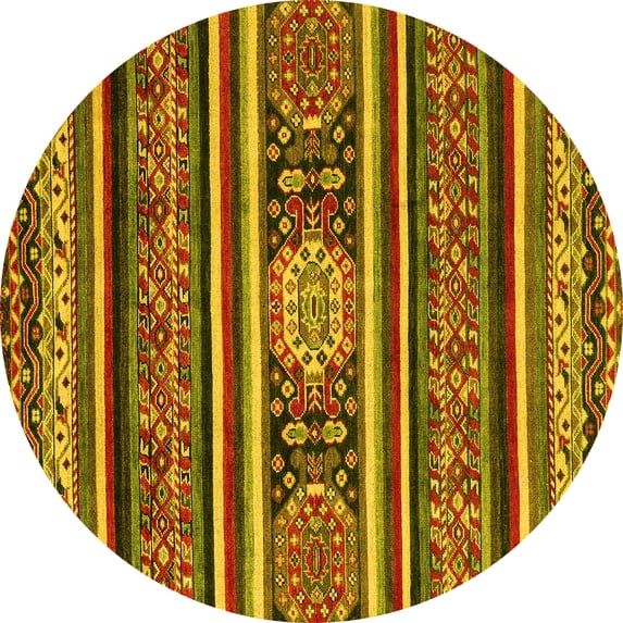 Ahgly Company Machine Washable Indoor Round Oriental Yellow Modern Area Rugs, 3' Round