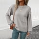 thumbnail image 1 of Suéter de cuello redondo para mujer, informal, de moda, de manga larga, cuello redondo, color liso, tejido con mangas farol, blusa para mujer, 1 of 5