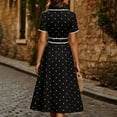 thumbnail image 5 of NTACZA Dresses for Women Dressy Wedding Guest Dress Polka Dot Midi Ruched Waist Short Sleeve Lapel Collar Size L, 5 of 7