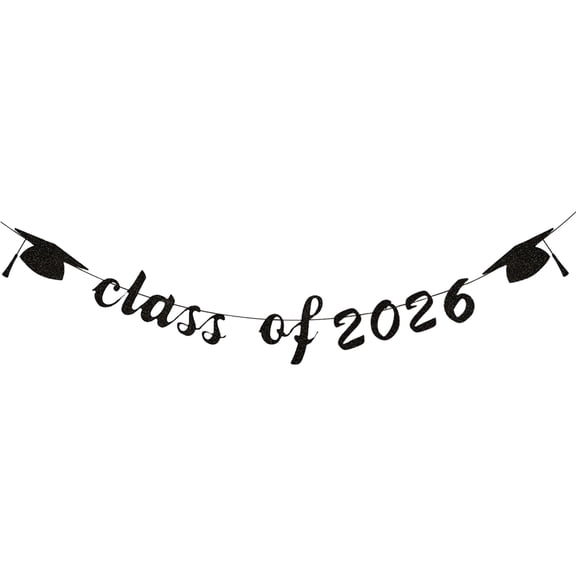 Class of 2026 Glitter Graduation Banners, Graduation Party Garlands Congrats Grad Hanging Banner Decorations,Photo Backdrop Friendly Banners for 2026 High School College Grad Party School,Black