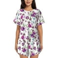 thumbnail image 1 of Balery Violets Flowers Conjunto de Pijama para Mujer con Estampado, Dos Piezas de Manga Corta y Shorts, Ropa de Dormir Suave con Cuello Redondo y Bolsillos-Large, 1 of 6