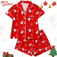 thumbnail image 2 of MEZZALL Women Christmas Snowman Print Pajama Sets Lapel Short Sleeve Button Down Tops with Shorts Autumn Holiday Wear 2 Piece Sleepwear, 2 of 9