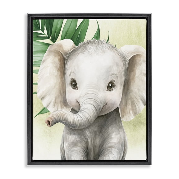 Stupell Industries Eclectic Jungle Friends Baby Elephant Black Floating Frame Canvas Art, 17 x 21, by Christine Simpson Art