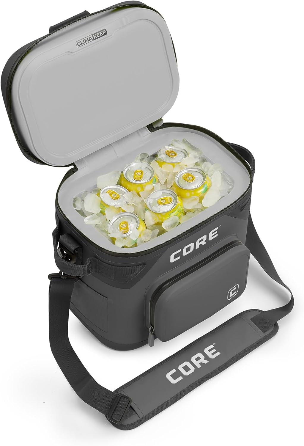 CORE 12 Can Climakeep Magnetic Soft Cooler, Leakproof Cooler, Waterproof Zipper, Charcoal