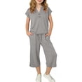 thumbnail image 7 of Girls Tracksuit Full Set 2 Piece - Kids Shorts Sleeve Loose T Shirts And rousers with Pockets Sets, Casual Solid Color Co Ord Outfit, Summer Tees Y2K Streetwear, School Clothes Gray 11-12 Years, 7 of 7