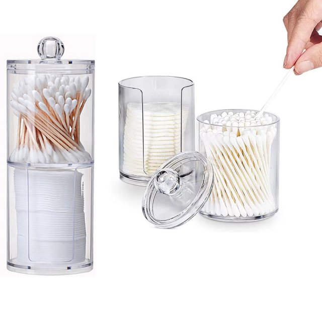 Cotton Swab Holder Set Stackable Plastic Cotton Ball Holder Cotton Pad Holder