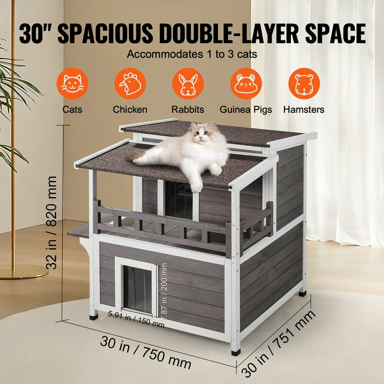 KFFKFF Weather-Resistant Outdoor Cat Home, Spacious Two-Level