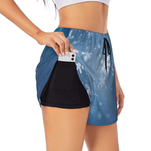 Balery Snowflakes1 Pantalones cortos deportivos para mujer con forro y dos bolsillos, elásticos, para entrenamiento, gimnasio, yoga-Medium