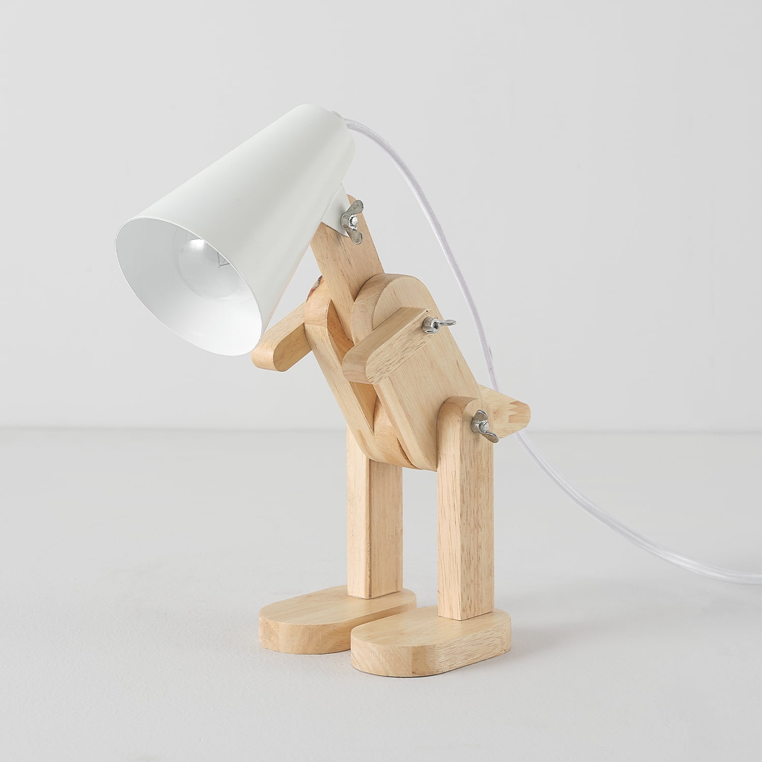 Globe Electric Terry Dinosaur 10" Wooden Desk Lamp, White Shade, In-Line On/Off Rocker Switch