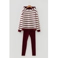 thumbnail image 5 of I AM A FASHION JUNKY Red Stripe Pullover Hoodie Ribbed Solid Pants 2pcs Set Outfit, 5 of 8
