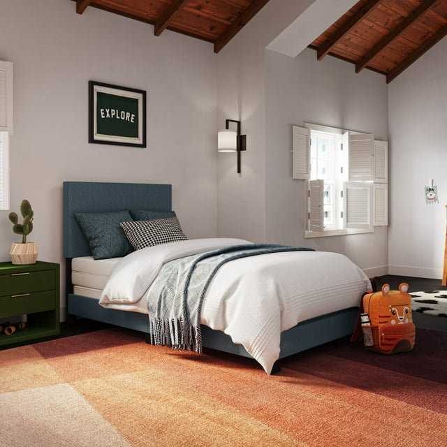 Aura Fabric Upholstered Twin Size Bedframe with Padded Headboard