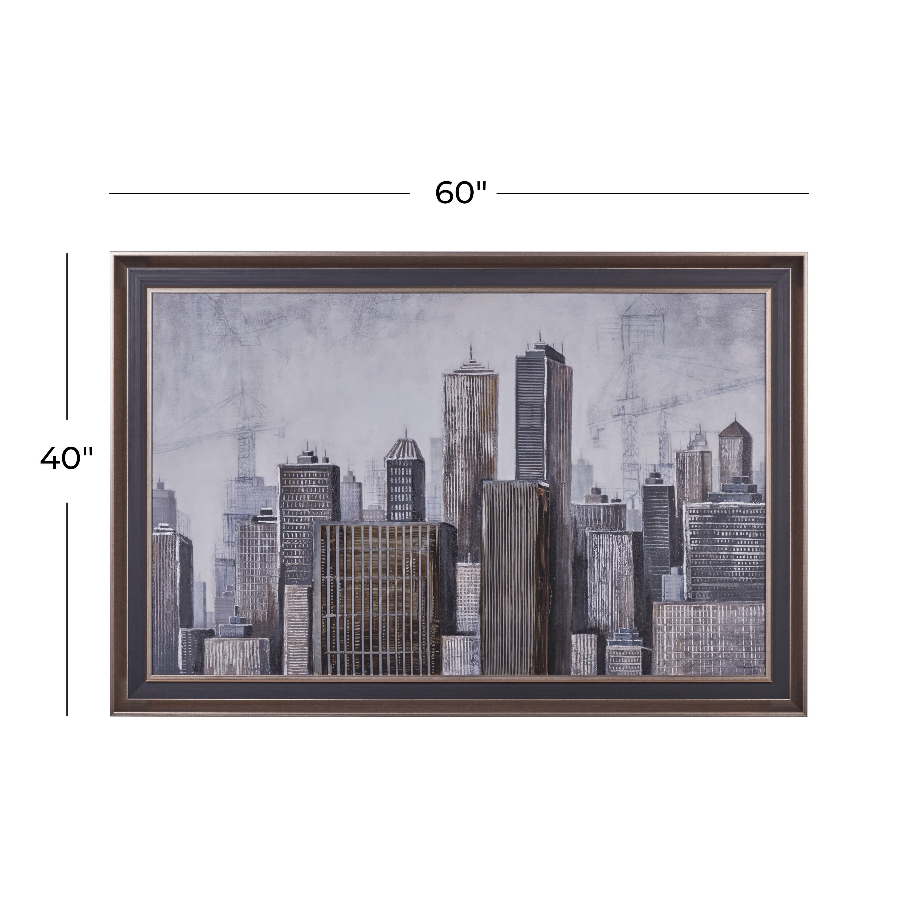 59" x 40" Handmade Buildings City Framed Wall Art with Brown Frame, by DecMode