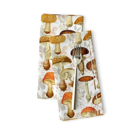 

Cotton Sateen Dinner Napkins (Set of 2) - Vintage Mushrooms White Antique Mushroom Historical Woodland English Cottage Country Chic Botanical Print Cloth Dinner Napkins by Spoonflower