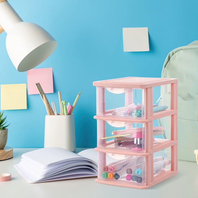 CRAFTHROU 1Ud Almacenador De Escritorio Con Cajones Transparentes Color Rosa Para Accesorios