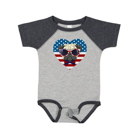 

Inktastic Pug Dog Patriotic US Flag Heart Gift Baby Boy or Baby Girl Bodysuit