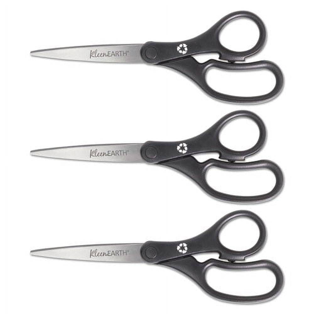 Kleenearth Basic Plastic Handle Scissors, 8" Long, 3.25" Cut Length, Black Straight Handles, 3/pack | Bundle of 10 Packs