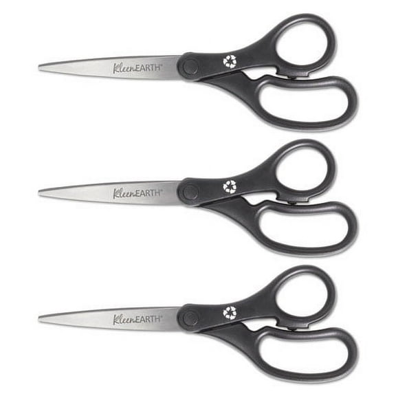 Kleenearth Basic Plastic Handle Scissors, 8" Long, 3.25" Cut Length, Black Straight Handles, 3/pack | Bundle of 2 Packs