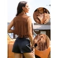 thumbnail image 2 of DARING DIVA Women's Faux Suede Sleeveless Crop Open Front Fringe Vest XS Brown, 2 of 6