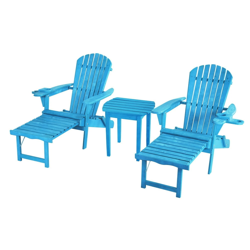 Sky Blue Adirondack Chaise Lounge Chair Foldable, cup and glass holder