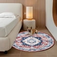 thumbnail image 2 of Round Rugs 4Ft, Boho Red Blue Round Area Rug Washable Indoor Throw Carpet, Retro Geometric Southwestern Ethnic Soft Non Slip Circle Rug for Kitchen Nursery Room Home Decor Aesthetic, 2 of 8