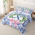 thumbnail image 3 of Catabedysis Bowknot Monogram X Twin Quilt Set,Green Botanical Wreath Twin Coverlet Set For Girls,3Pcs, 3 of 7
