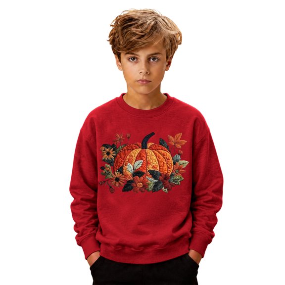 HAYIMI Kids Cute Pumpkin Flower Print Sweatshirt Boys Children Long Sleeve Crew Neck Casual Pullover Tops Relaxed Fit Dailywear