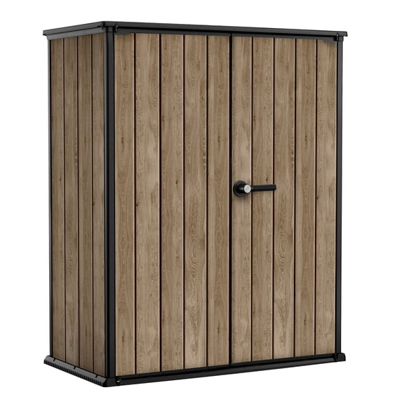 Keter Vertical 4x2 ft. Outdoor Storage Shed, Weatherproof Lockable Double Doors, Ashwood