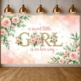 thumbnail image 3 of Pink Floral Girl Baby Shower Banner Gold Glitter Sweet Little Girl Display Green Leaves Floral Decor Floral Backdrop for Baby Shower Party Girl Welcome Celebration Newborn Girl Party, 3 of 3