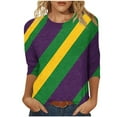 thumbnail image 2 of UPPADA Femmes T-Shirts à Manches 3/4 Mardi Gras Yall T-Shirts à Imprimé Floral Col Ras du Cou Blouse à devant Plissé Hauts d'Été Décontractés Chandail à Enfiler Haut Mode Fête Défilé Hauts Hauts à Manches 3/4 pour Femmes Liquidation, 2 of 5
