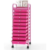 VibrantEcho 10-Drawer Rolling Storage Drawer Cart, Utility Cart with Removable Drawers & Metal Frame, Mobile Art Craft Drawer Cart with Lockable Wheels for Home, Office, Studio, School, Hot Pink