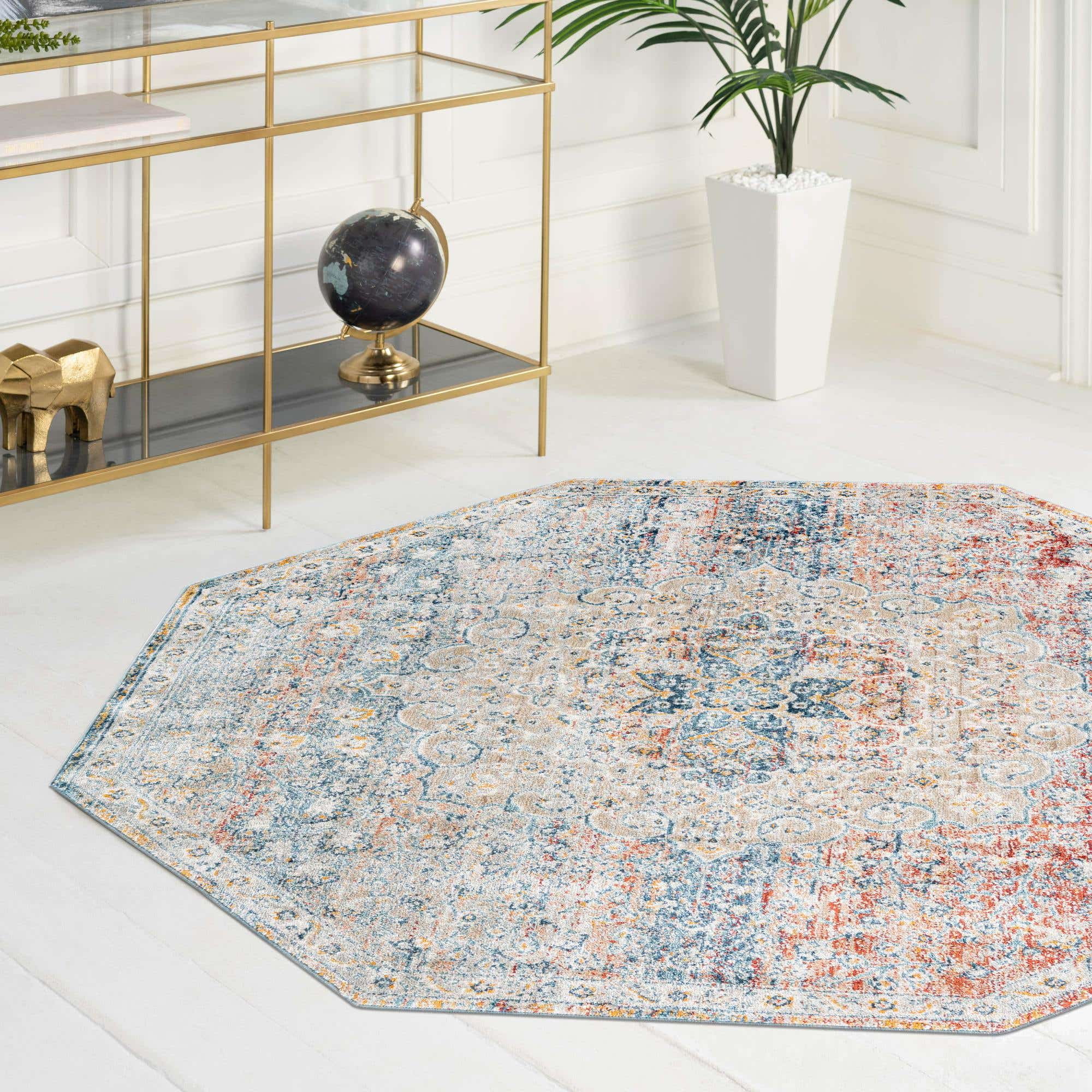 Rugs.com Newport Collection Rug – 4' Octagon Multi Medium Rug Perfect For Living Rooms, Kitchens, Entryways