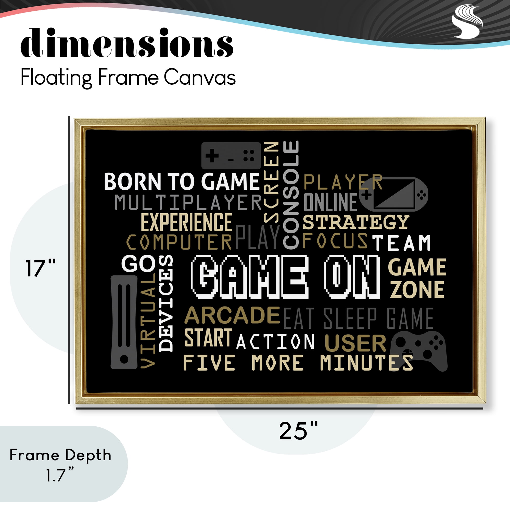 Stupell Industries Game On Gamer Typography Gold Framed Floater Canvas Wall Art, design by Kim Allen