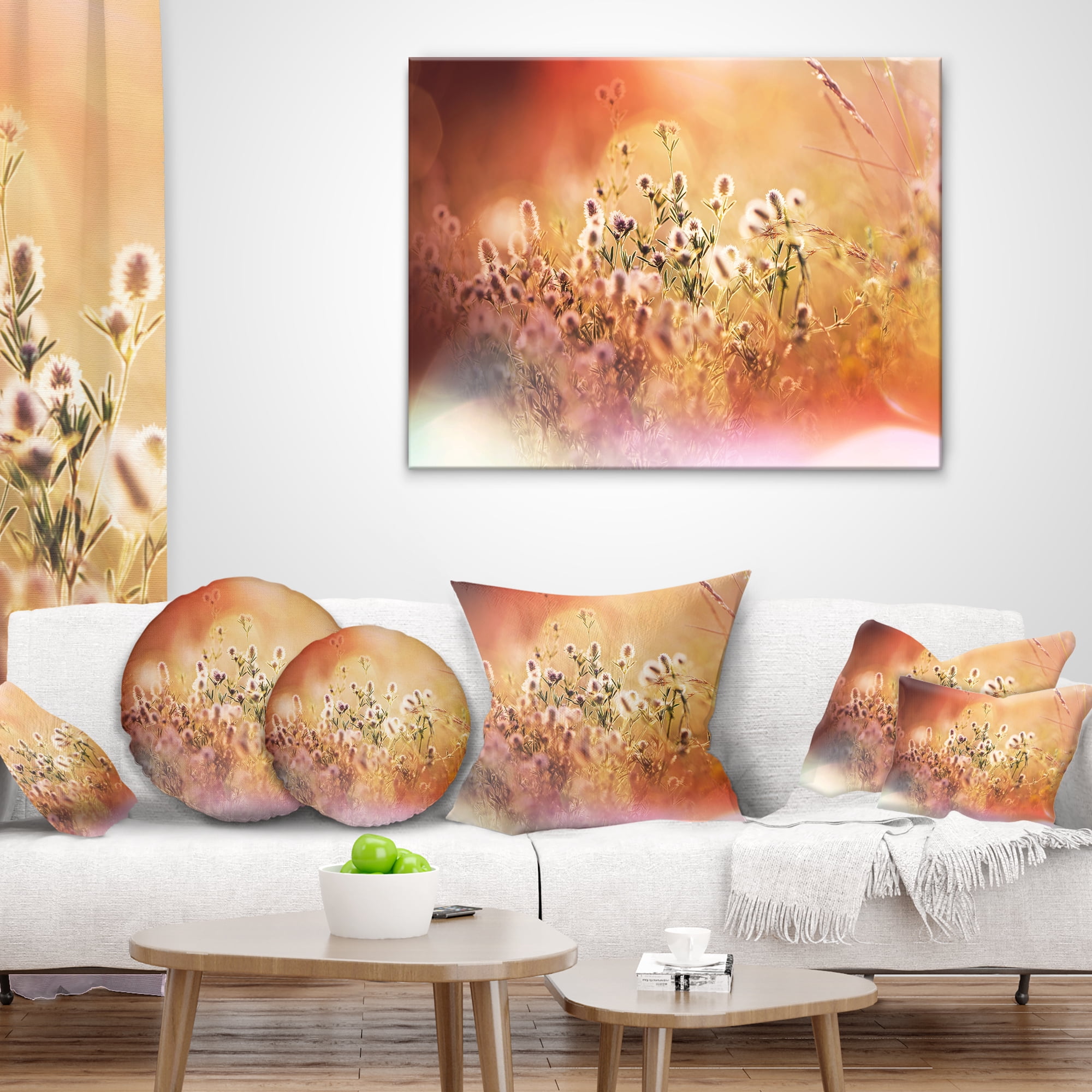 Designart Wild Flowers on Light Background - Floral Throw Pillow - 16x16