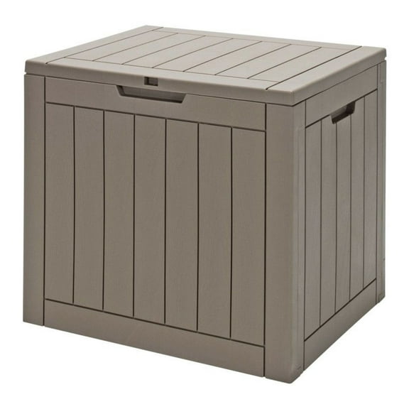 30 Gallon Deck Box Storage, Outdoor Patio Storage Container Bench, Weather Resistant PP Deck Storage with Lockable Lid, Wood Grain Finish