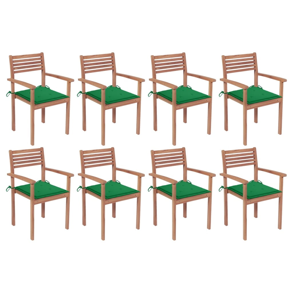 Gecheer Stackable Patio Chairs with Cushions 8 pcs Solid Teak Wood