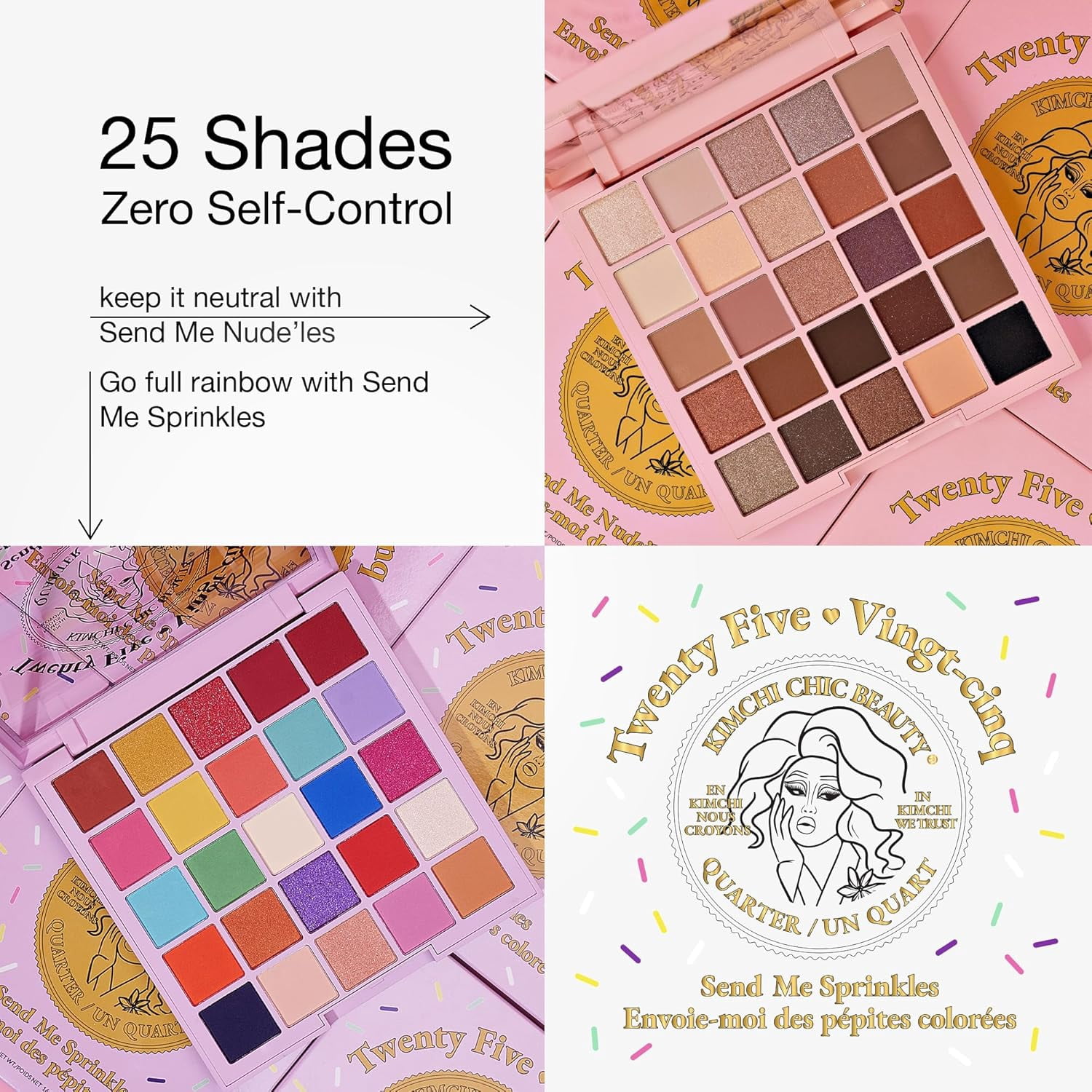 KimChi Chic Beauty Twenty Five Eyeshadow Palette, 01 Send Me Sprinkles, 25 Pigmented Rainbow Shades, 0.5 oz