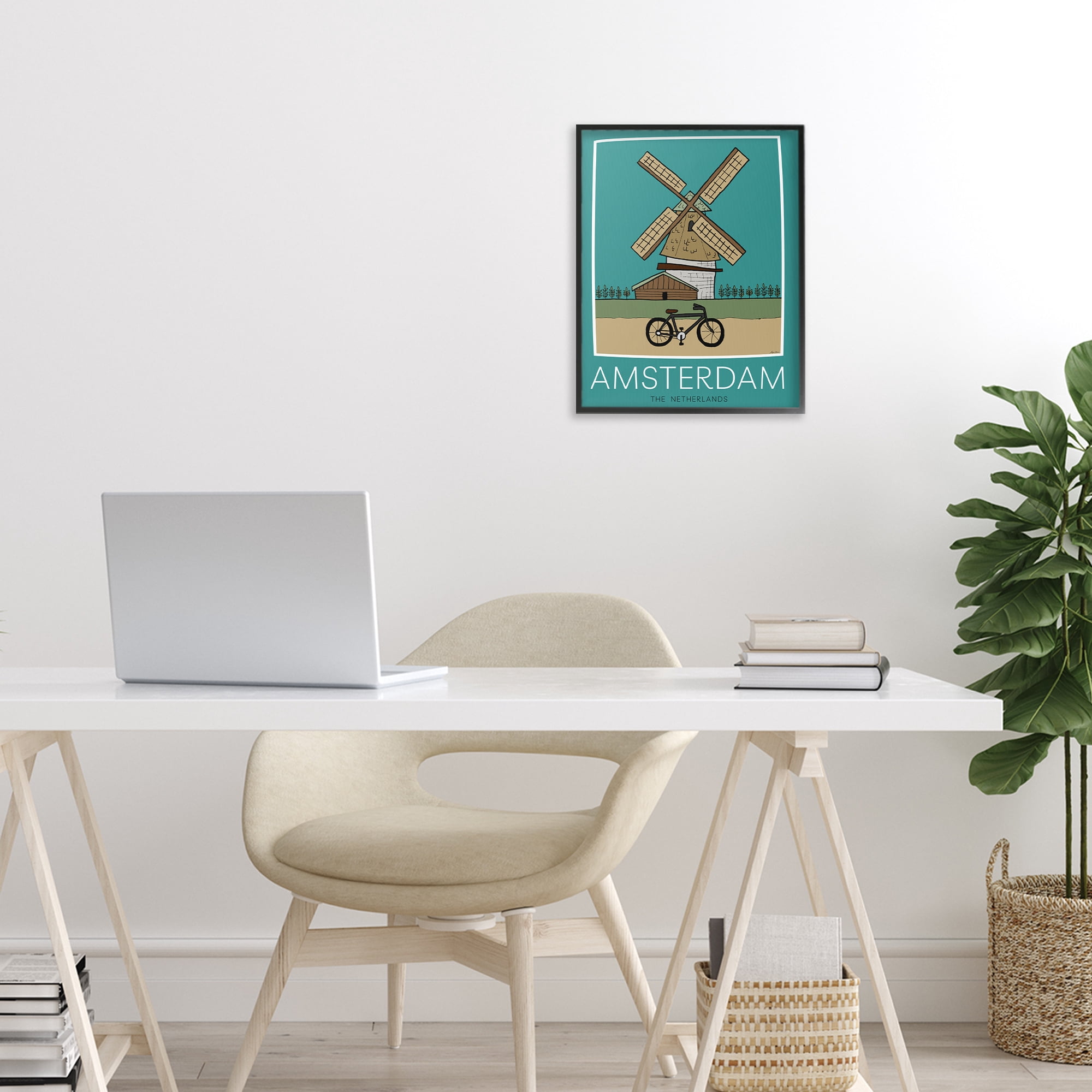 Stupell Industries Amsterdam Windmill Poster Black Framed Giclee Art, design by Hugo Edwins