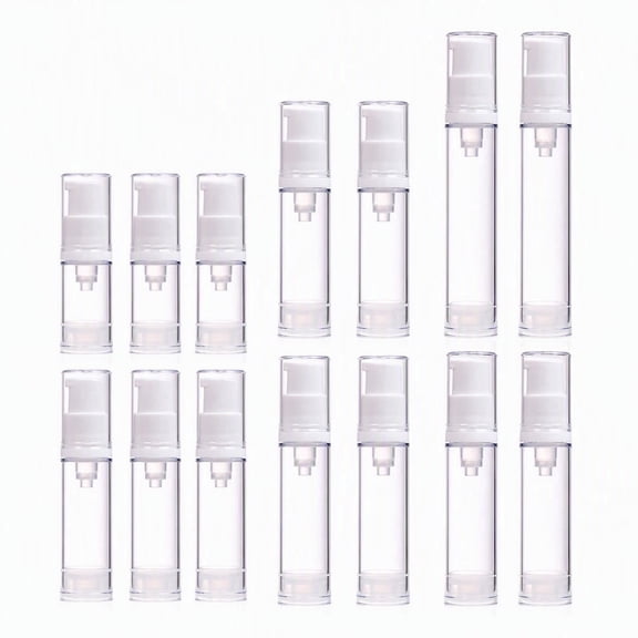 12 Pack Airless Pump Bottles, 5ml 10ml 15ml Clear Refillable Vacuum Lotion Containers for Travel Cosmetic Liquid Sample