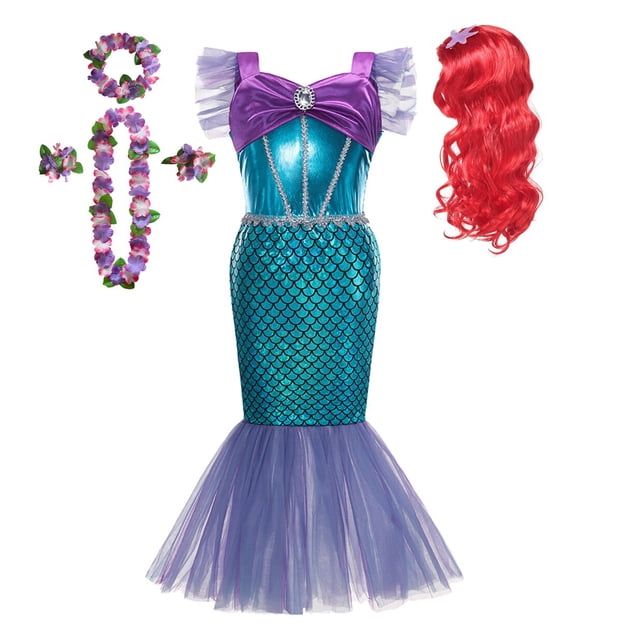 Vestido de princesa Ariel de La Sirenita para niños, disfraz de Cosplay para niñas, fiesta de cumpleaños de Halloween, ropa de verano de hadas, VestidoTag110 Gao Jinjia LED