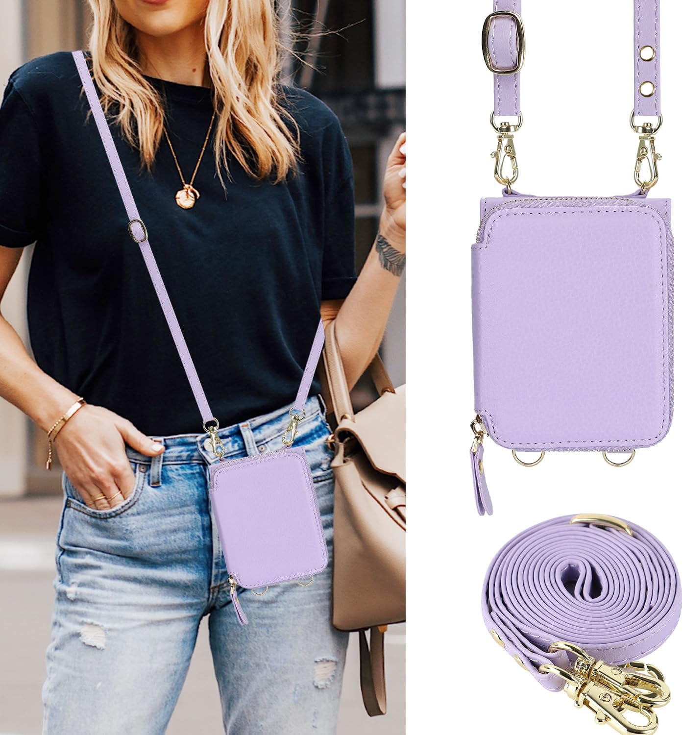 for Motorola Moto Razr+ 2023 Wallet Case with RFID Blocking, Moto Razr Plus Phone Case Crossbody Strap Card Holder Women Girls PU Leather Motorola Razr+ 2023 Wallet Phone Case Purple