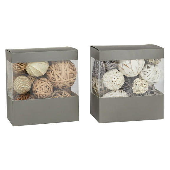 DecMode Brown 7" Handmade Wood Orbs & Vase Filler with Varying Designs (2 Count)