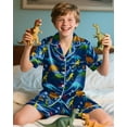 thumbnail image 3 of Fiodrimy Boys Pajamas Big Boys Satin PJS Set Summer Short Sleeve Button Down Kids Silky Pajama Lounge Sleepwear Size 8-14, 3 of 6