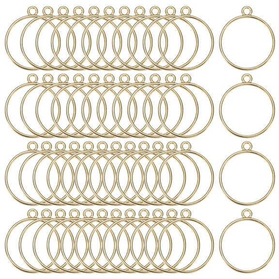 50-Pack Open Bezels for Resin, Round Open Back Bezel Pendants for Resin Jewelry Making/DIY Earrings Necklace, Alloy Hollow Frame Pendants [Gold Tone]