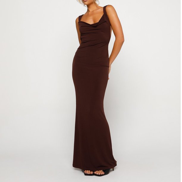 Vestido de tubo de señora para mujer vestido sin espalda con tirantes finos vestido largo informal elegante FLhrweasw Nuevo